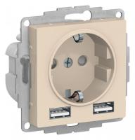 Механизм розетки 3-м СП AtlasDesign 16А IP20 с 2-мя заряд. устройствами USBA+A 5В/2.4А 2х5В/1.2А беж. SchE ATN000230