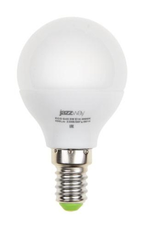 Лампа светодиодная PLED-ECO-G45 5Вт шар 4000К бел. E14 400лм 220-240В JazzWay 1036926A